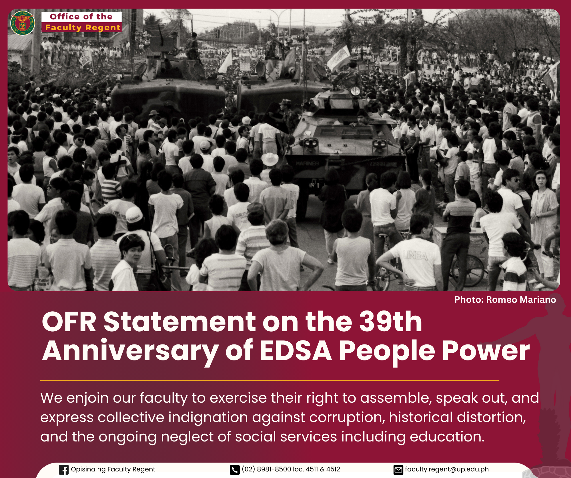 OFR Statement on the 39th Anniversary of 1986 EDSA People Power ...